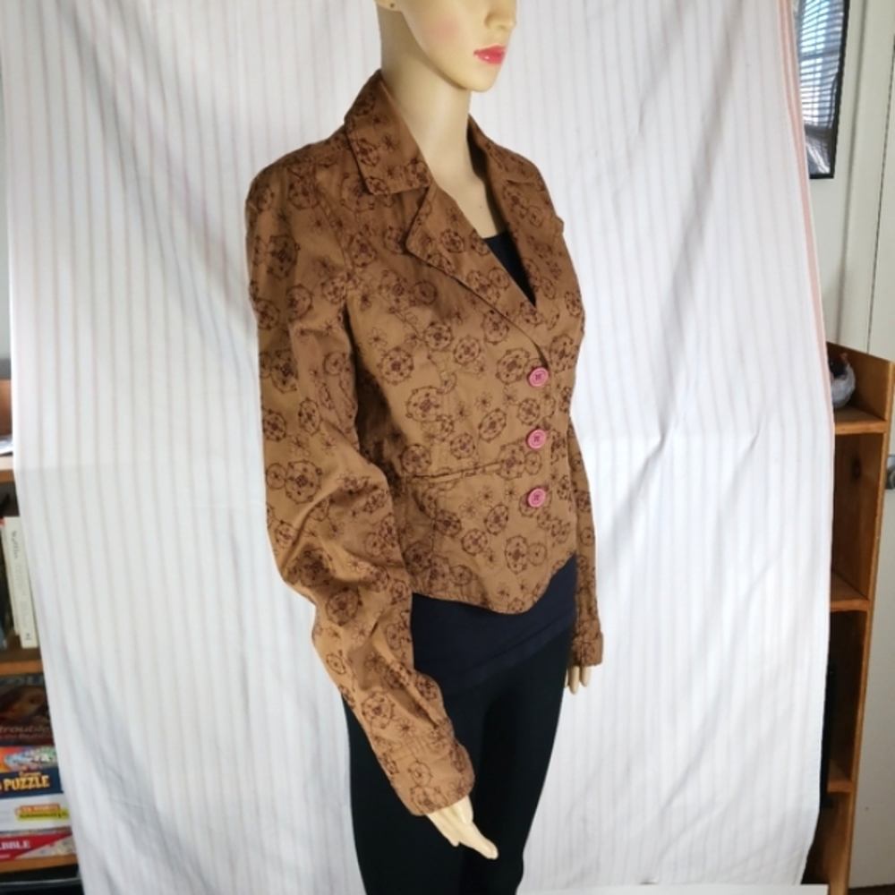 DKNY JEANS Light Brown Cotton Eyelet Notched Lapel Cropped Jacket Like N… - Picture 15 of 15